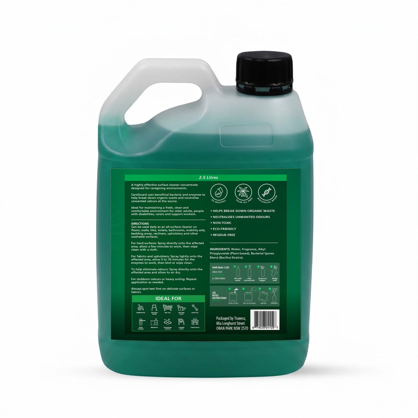 CareGuard Surface Cleaner Concentrate 2.5L | Enzyme Odour Neutraliser | Makes 50L Ready-to-Use