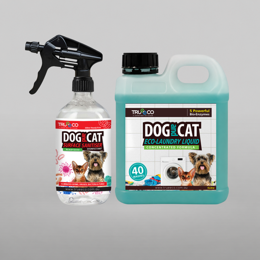 Trueeco Dog & Cat Surface Sanitiser + Eco Laundry Liquid Bundle | 500ml + 1L