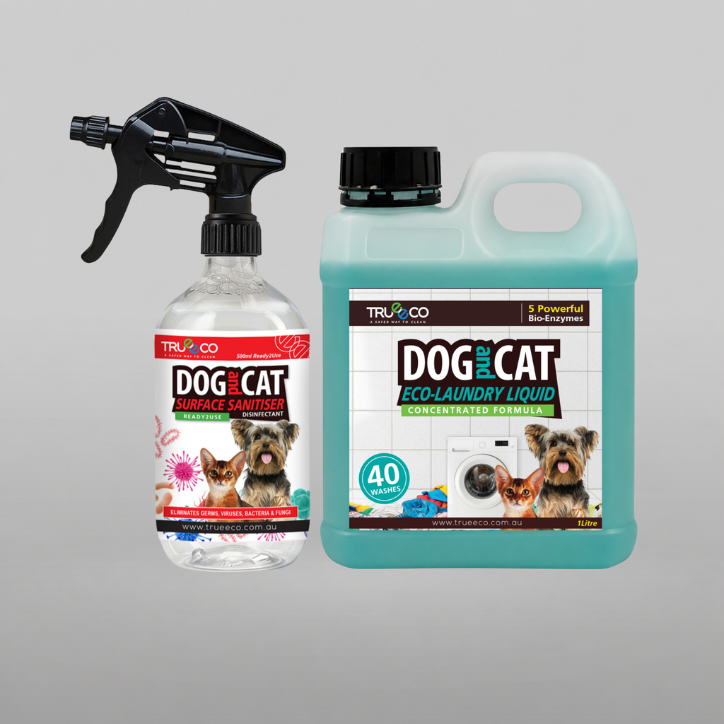 Trueeco Dog & Cat Surface Sanitiser + Eco Laundry Liquid Bundle | 500ml + 1L