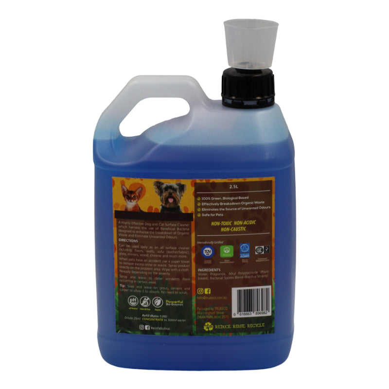 2.5 Litre Concentrate Refill Dog & Cat Urine Odour and Stain Remover Back Side with Details - TRUEECO - Australia